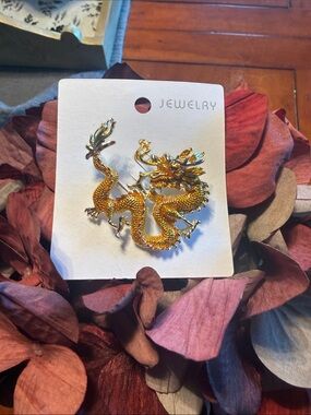 Gold Dragon Brooch Pin - Jewelry Brand